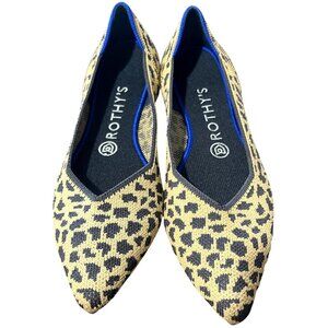 Rothys The Point Leopard Print Flats Women Size 8 Knit Big Cat Tan Black Slip-On